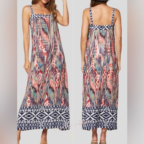 NEW Aztec Print Square Neck Maxi Dress / Summer Vacation - Picture 1 of 4